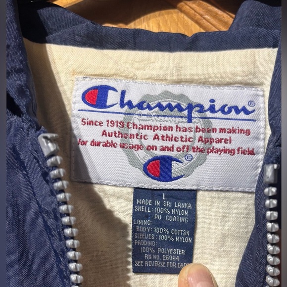 Vintage 90's Champion Navy Blue Chicago Bears Light Parka Jacket L - Picture 4 of 6
